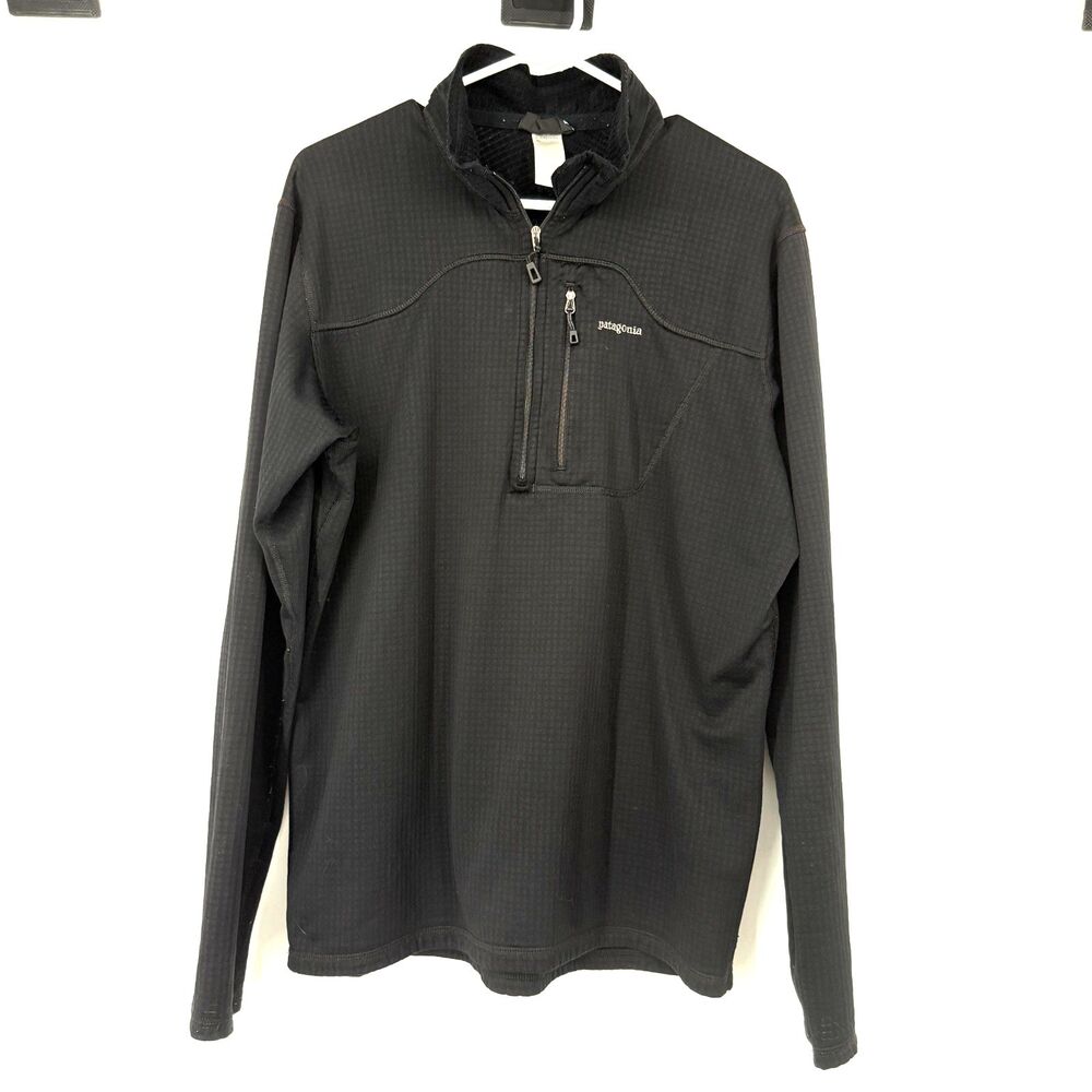 Patagonia R1 Pullover Mens XL Black Waffle Grid Fleece Zip Neck Outdoor Ski Hike